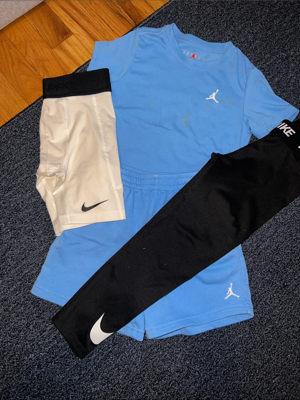 Jordan Light Blue Tee and Shorts Set with Black and White Nike Compression